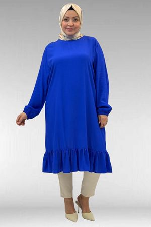 68033 Büyük Beden Eteği Fırfırlı Maroken Tunik - Saks