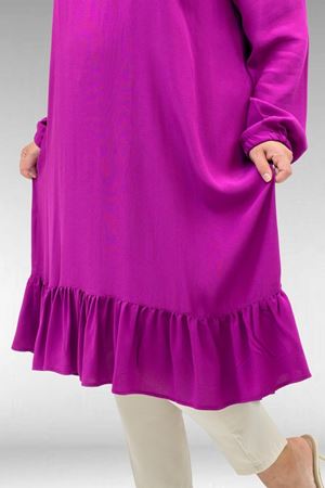 68033 Büyük Beden Eteği Fırfırlı Maroken Tunik - Fuşya