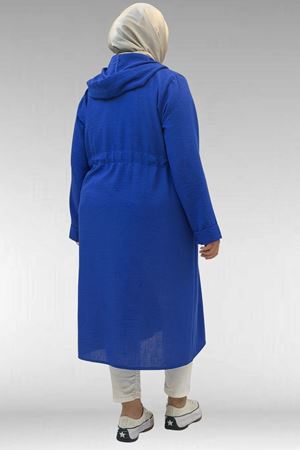 63008 Büyük Beden Kuşgözü Detaylı Keten Kap - Saks