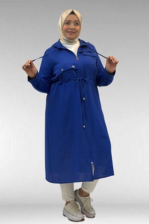 63008 Büyük Beden Kuşgözü Detaylı Keten Kap - Saks