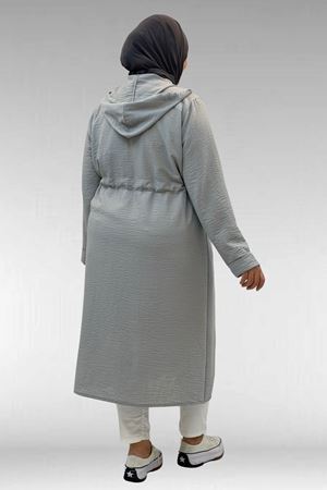 63008 Büyük Beden Kuşgözü Detaylı Keten Kap - Gri