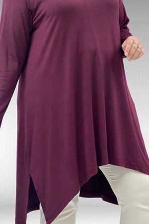58070 Büyük Beden Asimetrik Kesim Penye Tunik - Bordo