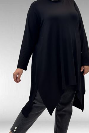 58070 Büyük Beden Asimetrik Kesim Penye Tunik - Siyah