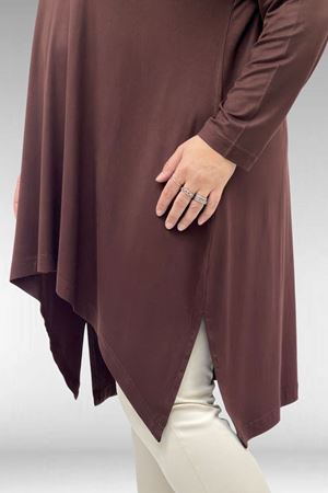 58070 Büyük Beden Asimetrik Kesim Penye Tunik - Kahve