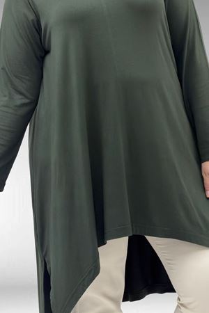 58070 Büyük Beden Asimetrik Kesim Penye Tunik - Haki