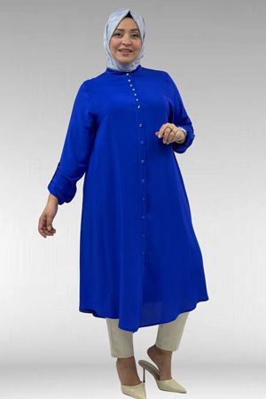 68039 Büyük Beden Hakim Yaka Maroken Gömlek - Saks