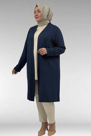 43008 Büyük Beden Penye Ceket - Koyu Petrol