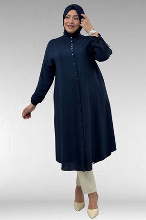 68039 Büyük Beden Hakim Yaka Maroken Gömlek - Lacivert