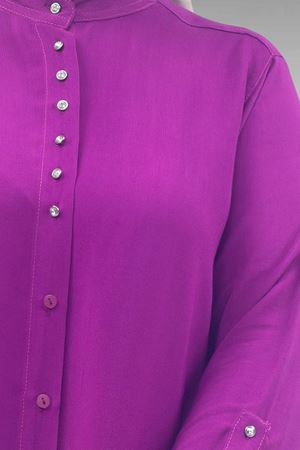 68039 Büyük Beden Hakim Yaka Maroken Gömlek - Fuşya