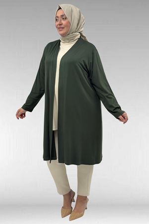 43008 Büyük Beden Penye Ceket - Haki