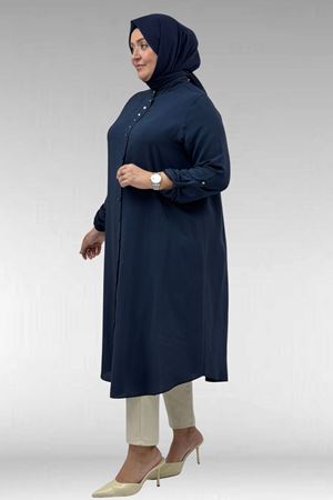 68039 Büyük Beden Hakim Yaka Maroken Gömlek - Lacivert