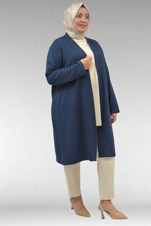 43008 Büyük Beden Penye Ceket - Koyu Petrol