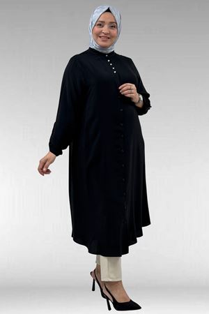 68039 Büyük Beden Hakim Yaka Maroken Gömlek - Siyah