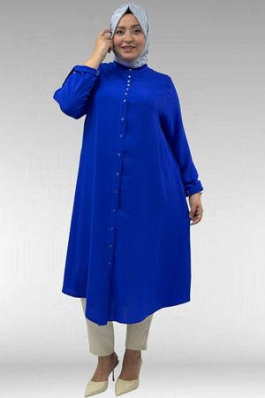 68039 Büyük Beden Hakim Yaka Maroken Gömlek - Saks