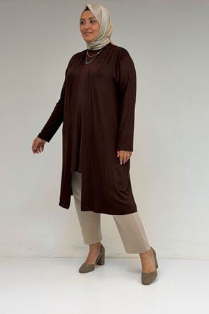 43008 Büyük Beden Penye Ceket - Kahve