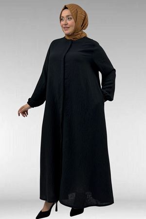 66005 Büyük Beden Patlı Pat Üzerinde Taş Detaylı Ferace - Siyah