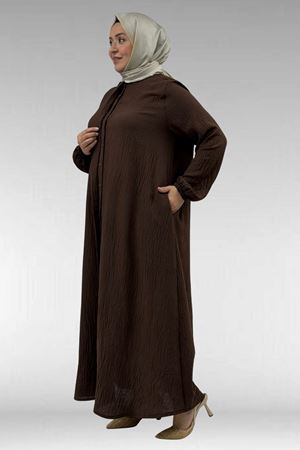 66005 Büyük Beden Patlı Pat Üzerinde Taş Detaylı Ferace - Kahve