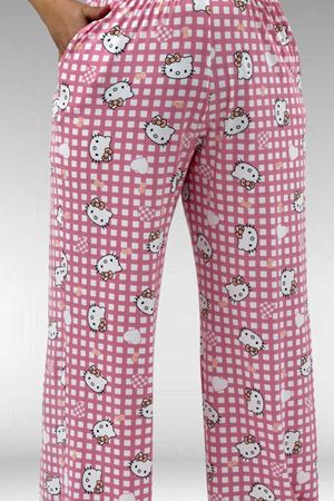 67801 Büyük Beden Kısakol Desenli  Pijama Takımı - Kedi Desenli