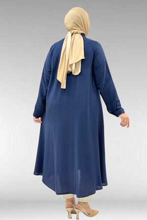 68034 Büyük Beden Broş Detaylı Mevlana Gömlek - Lacivert