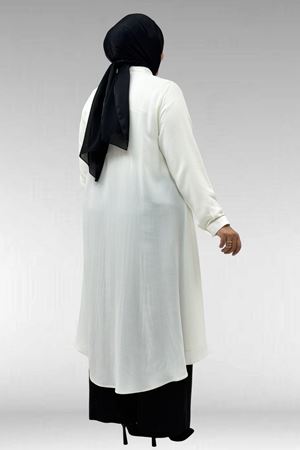 68034 Büyük Beden Broş Detaylı Mevlana Gömlek - Ekru