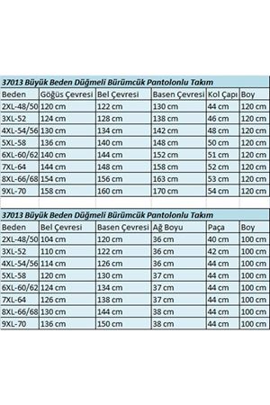 37013 Büyük Beden Düğmeli Bürümcük Pantolonlu Takım - Kahverengi
