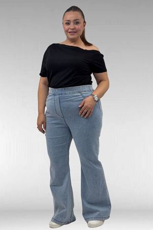 9137-22 Büyük Beden İspanyol Paça Kot Pantolon - Kar Yıkama Buz Mavi