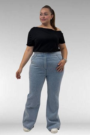 9137-22 Büyük Beden İspanyol Paça Kot Pantolon - Kar Yıkama Buz Mavi