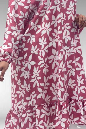 68040 Büyük Beden Eteği Fırfırlı Mango Tunik - Yaprak Desen Pembe