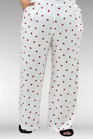 67802 Büyük Beden Yanı Yırtmaçlı Milan Pijama Takımı - Kırmızı Kalp Desenli
