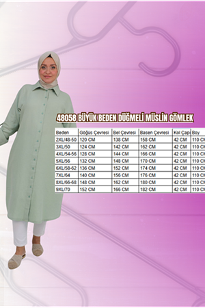 48058 Büyük Beden Düğmeli Müslin Gömlek - Antrasit