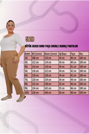 29020 Büyük Beden Beli Lastikli Boru Paça Pantolon - Ekru