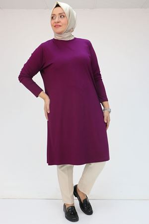 38501 Büyük Beden Basic Penye Tunik - Mor