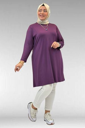 38501 Büyük Beden Basic Penye Tunik - Mürdüm