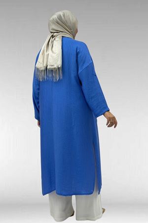 68043 Büyük Beden Toka Detaylı Double Tensel Tunik - İndigo
