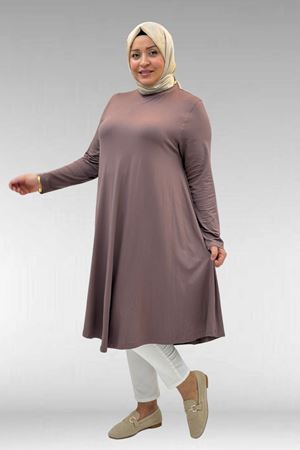 28016 Büyük Beden Mevlana Penye Tunik - Vizon