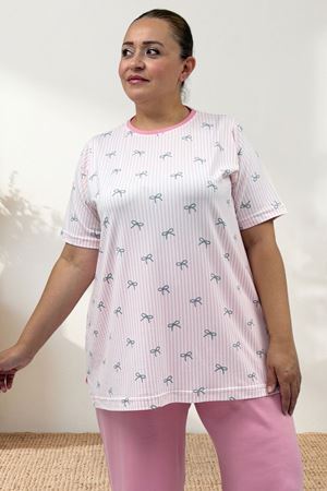 67809 Büyük Beden Üstü Desenli Kombinli Milan-Modal Pijama Takımı - Antrasit Kurdele Desenli