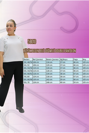 29021 Büyük Beden Beli Düğmeli Double Pantolon - Antrasit