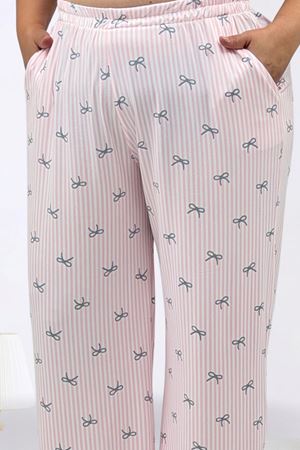 67808 Büyük Beden Kombinli Modal -Milan Pijama Takımı - Antrasit Kurdele Desenli