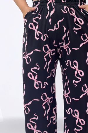 67808 Büyük Beden Kombinli Modal -Milan Pijama Takımı - Pembe Kurdele Desenli