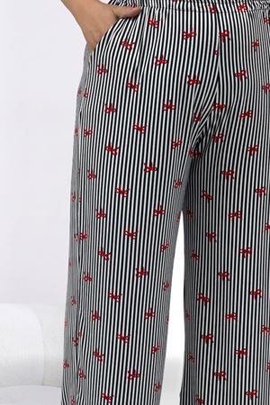 67808 Büyük Beden Kombinli Modal -Milan Pijama Takımı - Kırmızı Kurdele Desenli