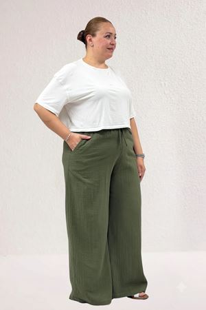 59021 Büyük Beden Beli Lastikli Müslim Bol Paça Pantolon - Haki