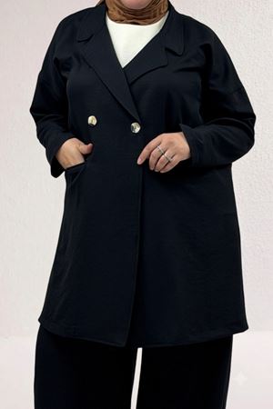 67056-1 Büyük Beden Blazer Ceket - Pantolon Nova Takım - Siyah