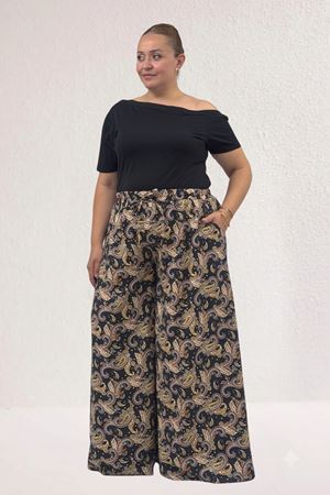69010 Büyük Beden Beli Lastikli Mango Pantolon Etek - Etnik Desen Siyah