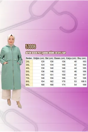 53006 Büyük Beden Patı Çakma Düğme Detaylı Kap - Taba