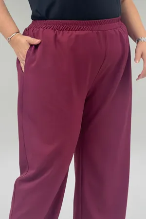 69015 Büyük Beden Bolpaçalı Beli Lastikli Nora Pantolon - Bordo