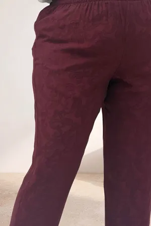 69016 Büyük Beden Beli Lastikli Cepli Jakar Pantolon - Bordo