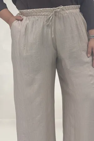 69012 Büyük Beden Beli Lastikli Cepli Bol Paça Double Tensel Pantolon - Bej