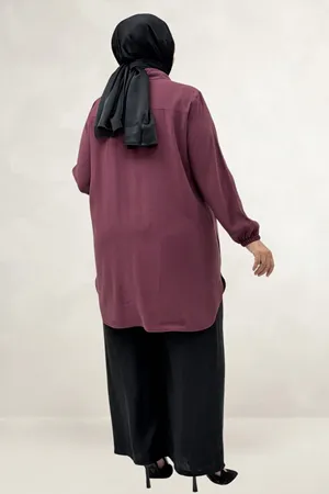 68067 Büyük Beden Kolları Lastikli Cupra Gömlek - Mürdüm