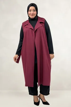 64001 Büyük Beden Mostralı Nora Yelek - Bordo