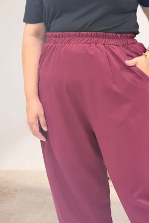 69021 Büyük Beden Beli Lastikli Nora Şalvar Pantolon - Bordo